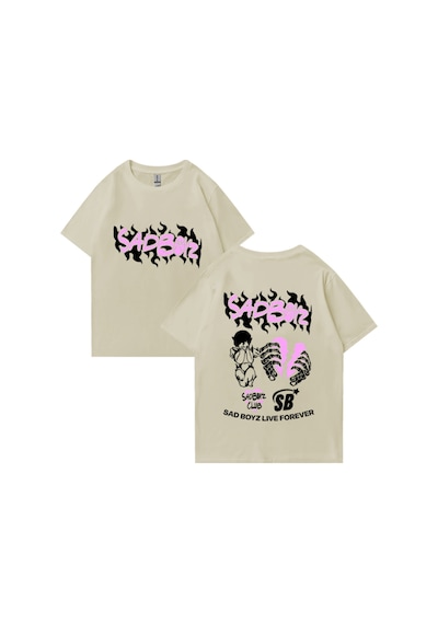 Flood Of Style Junior H Sad Boyz Grafik T-shirt Erkek Kadın Harajuku Yüksek Kalite Kısa Kollu Sokak H Bej