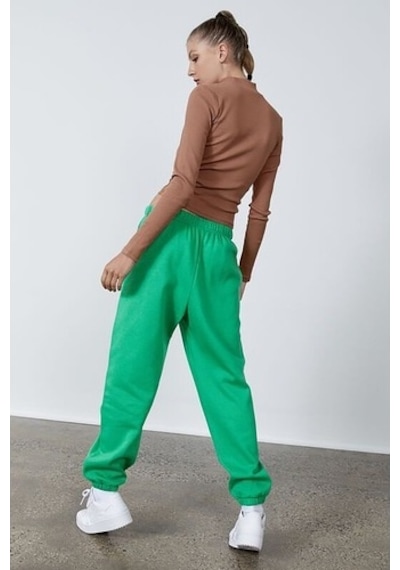 Madmext Kadın Yeşil Beli Lastikli Oversize Eşofman Altı Mg1235 Yeşil