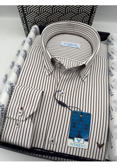 Slim Fit Uzun Kol Premium Çizgili Yaka Düğmeli Hediye Kutulu Erkek Gömlek Fs-004440 - Kahverengi-3180 Slim Fit Uzun Kol Premium Çizgili Yaka Düğmeli Hediye Kutulu Erkek Gömlek Fs-004440 - Kahverengi-3180