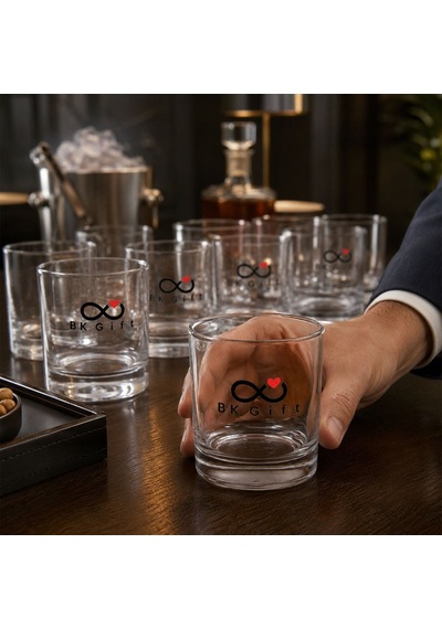 Logonuza Özel 10 Adet 300 Ml Şeffaf Cam Viski Bardağı Kurumsal Hediye Ve Promosyon Seti