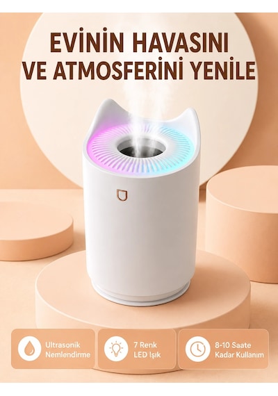 Hava Nemlendirici Buhar Makinesi Aromaterapi Led Işıklı Oda Nemlendirici