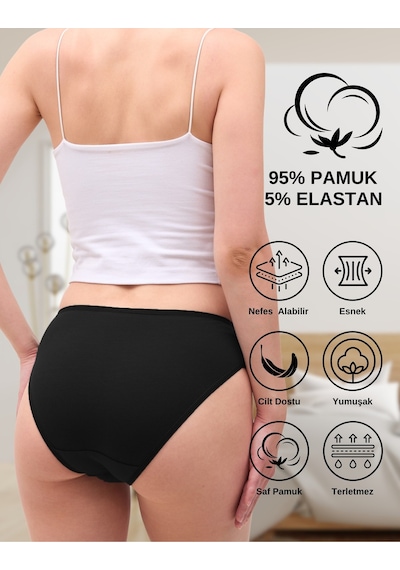 Alya Underwear  Kadın Pamuklu Hipster - Slip Külot 5 Farklı Renk 1 Pakette Siyah