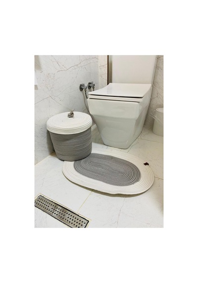 Jüt,hasır,2 Li,banyo Paspas Ve Sepet ,bohem Tarzı ,iskandinav Paspas/sepet Gri Krem Gri Krem