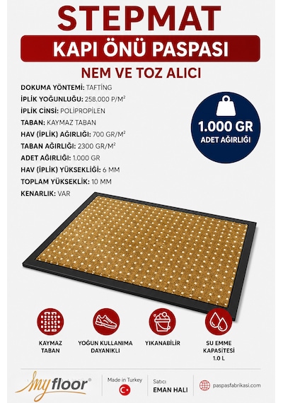 Nem Alıcı Toz Tutucu Çamur Sıyırıcı Pvc Taban Ve Pvc Bordürlü Scroll Bej Halılı Kapı Önü Paspası