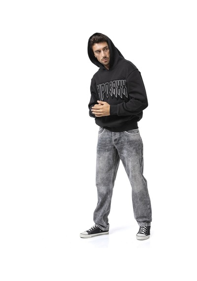 Cipo & Baxx Erkek Kapüşonlu Sweatshirt Siyah Regular Fit Cl601