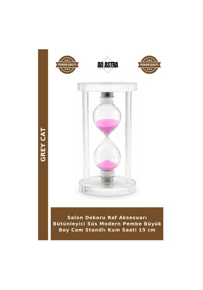 Salon Dekoru Raf Aksesuarı Bütünleyici Süs Modern Pembe Büyük Boy Cam Standlı Kum Saati 15 Cm