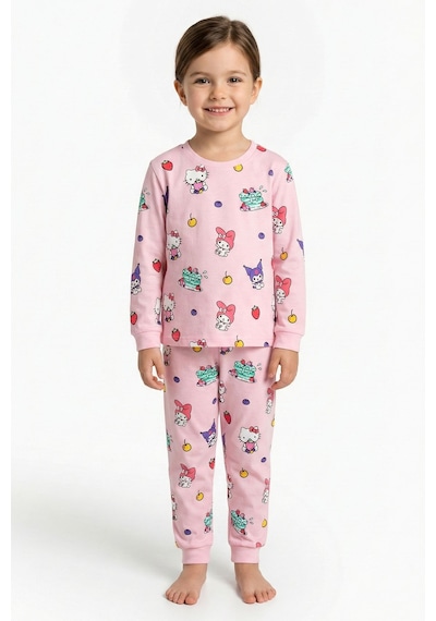 Cute Hello Kitty Ve Kuromi Desenli Kız Çocuk Pijama Takımı Pembe