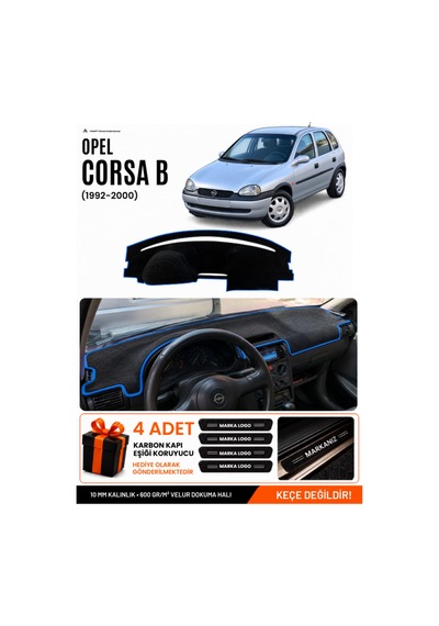 Opel Corsa B 1992-2000 Uyumlu Torpido Koruma, Torpido Örtüsü, Torpido Kılıfı - Siyah Mavi