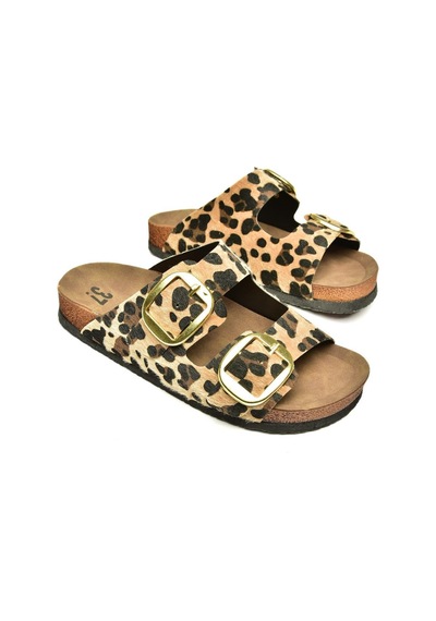 Fox Shoes P777517402 Leopar Süet Çift Bantlı Kadın Terlik Leopar-süet Çok Renkli