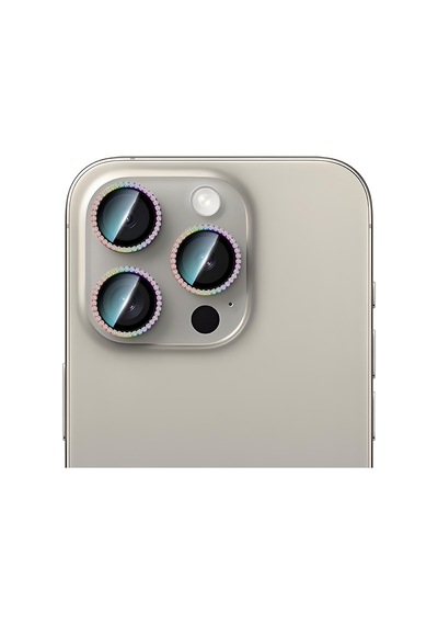 Apple Uyumlu iPhone 15 Pro Caseworld Alloy Sparkling Diamond Serisi Taşlı Lens Koruyucu Colorful