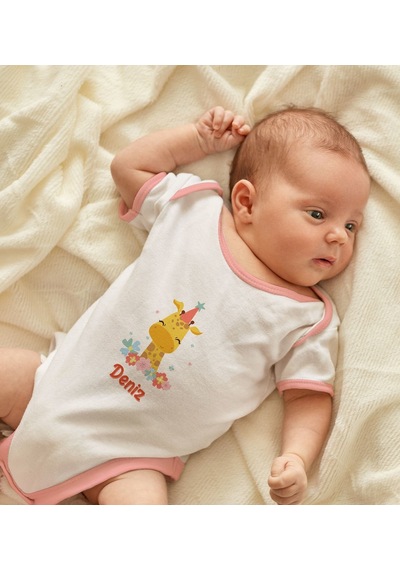 Bk Gift Bk Kids Kişiye Özel Pembe Bebek Body Zıbın - Model 157 6 - 9 Ay