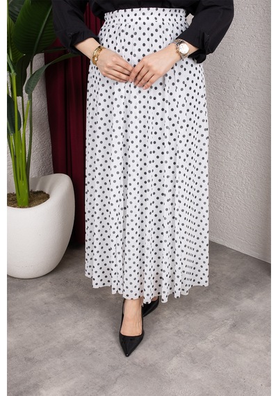 Hira Life Fashion Kadın Astarlı Puantiye Desenli Tül Etek Beyaz-siyah Beyaz-siyah