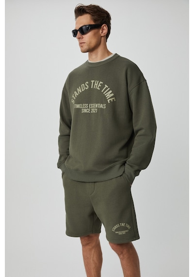 Grımelange NORTON Erkek Yuvarlak Yaka 3 İplik Haki Sweatshirt