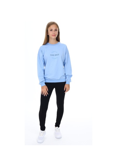 Toontoy Kids Toontoy Kız Çocuk 2'li Takım Baskılı Bisiklet Yaka Düşük Omuz Sweatshirt & Basic Düz Tayt Mavi Toontoy Kids Toontoy Kız Çocuk 2'li Takım Baskılı Bisiklet Yaka Düşük Omuz Sweatshirt & Basic Düz Tayt Mavi