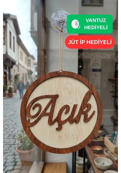 Üç Katlı El Yazılı Modern Açık/kapalı Tabelası - Akçaağaç-ceviz