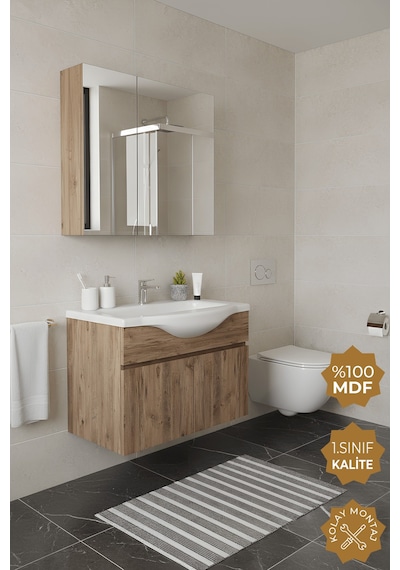 Teta Home Kahire 80 Cm Mdf Banyo Dolabı Seti Atlantik Çam