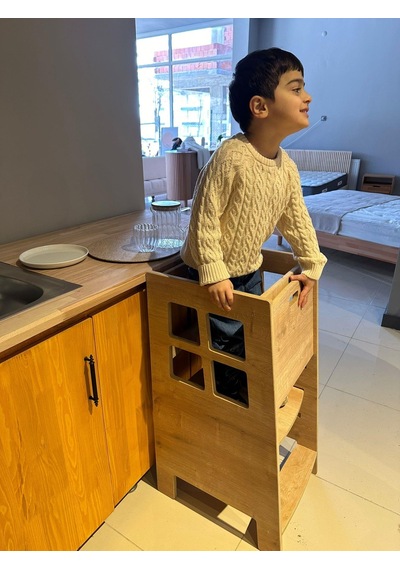 Montessori Çocuk Aktivite Kulesi & Korumalı Çocuk Merdiveni Kahverengi