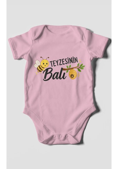 Morivokids Teyzesinin Balı Kısa Kollu Bebek Body %100 Pamuk Zbn225-kk Koyu Pembe
