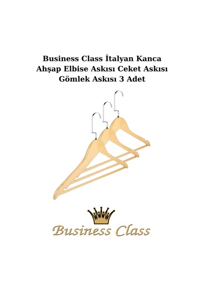 Ceket Askısı Business Class 45 Cm İtalyan Kanca Buluz Elbise Ahşap Askı 3 Adet Diğer