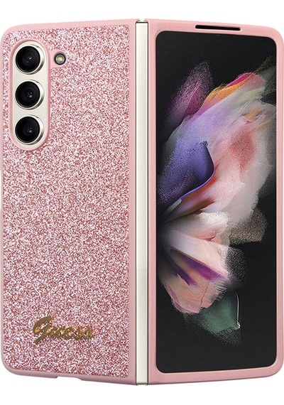 Galaxy Z Fold 5 Uyumlu Kılıf Guess Lisanslı Yazı Logolu Glitter Script Kapak Siyah