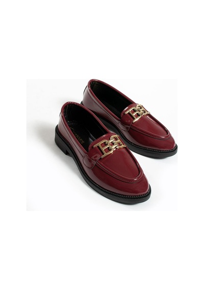 Tegan Kadın Loafer Makosen Casual Toka Detay Günlük Ayakkabı Bordo Rugan
