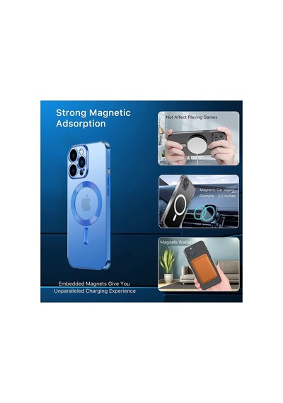 Apple Apple iPhone Uyumlu 12 Pro Max Kılıf Kamera Korumalı Magsafe Wireless Şarj Isimli+boyun Askı Ip Dark Blue