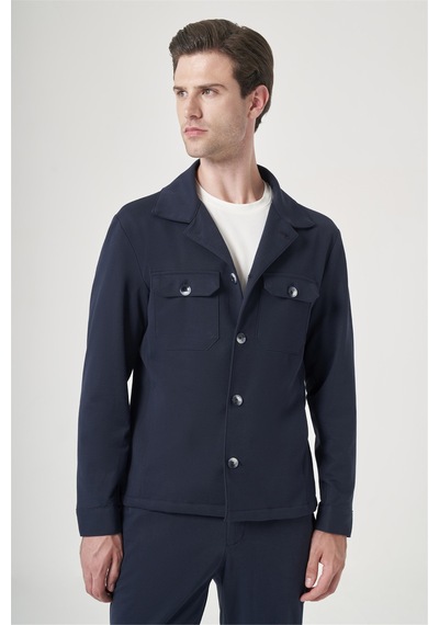 İmza Lacivert Berberi Yaka Örme Beli Lastikli 6 Drop Slim Fit Astarsız Esnek Takım Elbise 1001260177