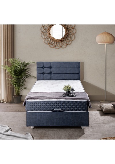 Viyana Tek Kişilik Baza Başlık Comfort Yatak Seti Lacivert 90 x 190