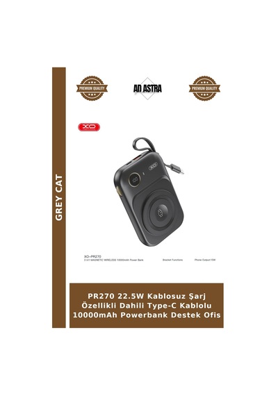 Pr270 22.5w Kablosuz Şarj Özellikli Dahili Type-c Kablolu 10000mah Powerbank Destek Ofis Çok Renkli