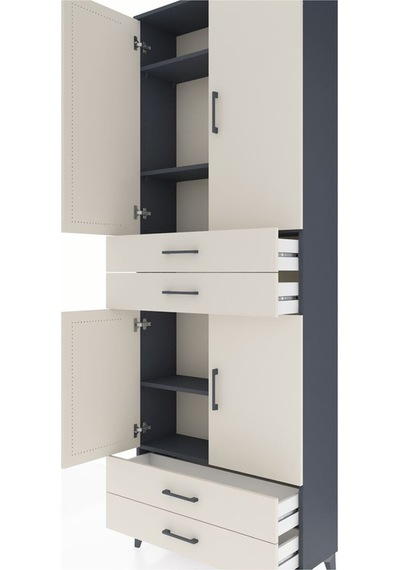 Arges Dolap 5 Raflı 4 Çekmeceli 4 Kapaklı 88x30x243 Antrasit-aytaşı Antrasit