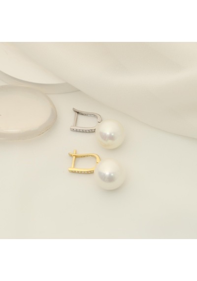 925 Ayar Gümüş Taş Detaylı Creamrose Tatlısu İncisi Küpe-14mm