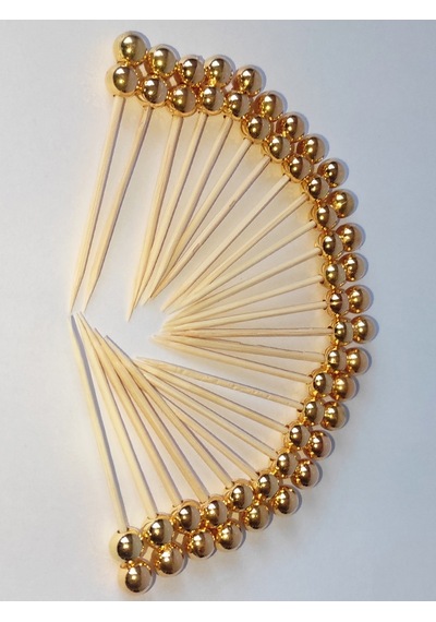 100 Adet Dekoratif Gold Çift İncili Kokteyl Kürdan 6 cm - İnci 8 mm