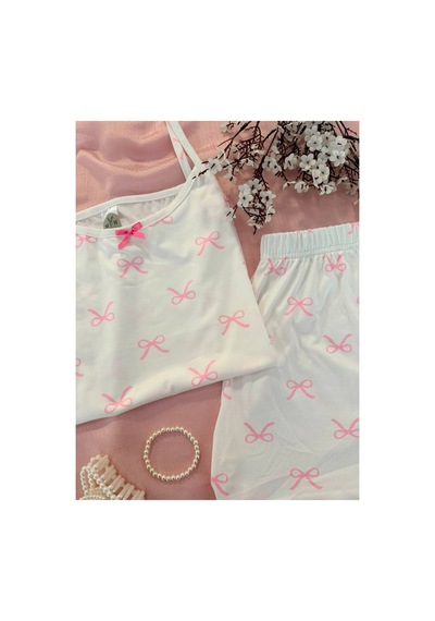 Mh Moony Homewears Pembe Fiyonk Pamuklu Yumuşacık Şortlu Pijama Takımı Ekru Pembe