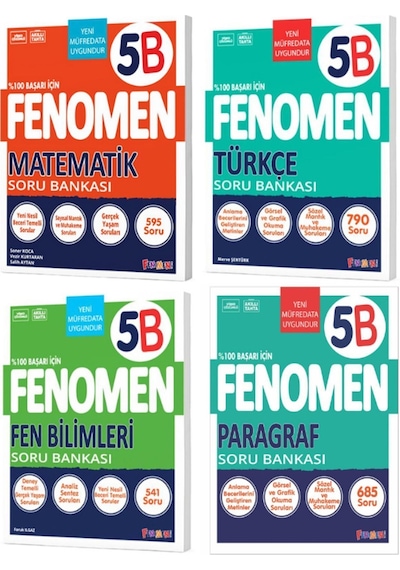 Fenomen 5.sınıf Fen Bilimleri B Türkçe B Matematik B Paragraf B Soru Bankası 4 Lü Set