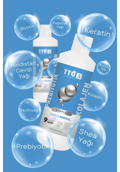 Tto X Kuru ve Normal Saçlar Için Şampuan Kolajen ve Prebiyotik 500Ml