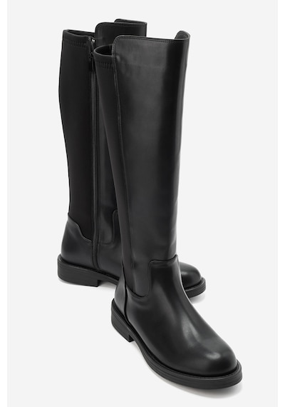 Luvi Shoes Moly Siyah Streç Detaylı Kadın Çizme