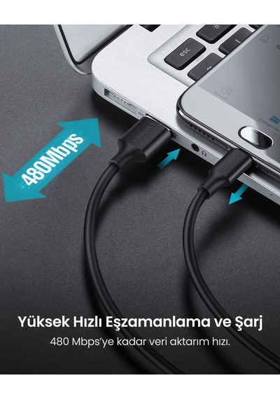Ugreen Usb-a To Micro Usb Hızlı Şarj Kablosu 0,5 Metre, Siyah, 60135