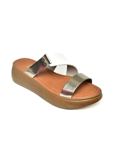 Fox Shoes S291059703 Beyaz/platin Hakiki Deri Kalın Tabanlı Kadın Terlik Beyaz/platin-hakiki Deri Çok Renkli