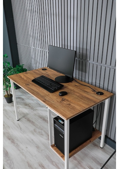 Bilgisayar Masası Sağ Sol Yönlü Pc Kasa Raflı Beyaz