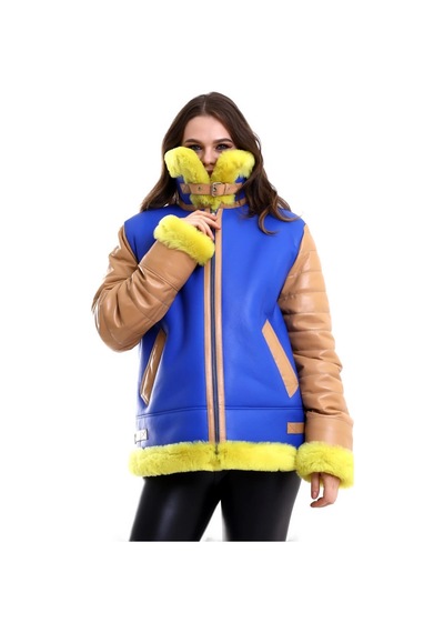 Ertaştrendstore Kadın Premium Doğal Koyun Derisi Pilot Kürk - Sarı Çok Renk