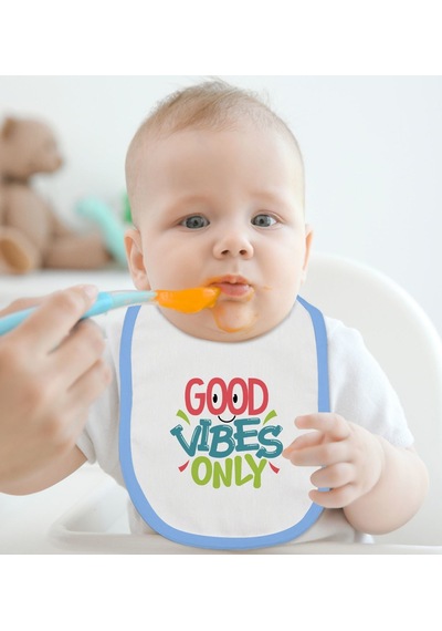 Bk Kids Good Vibes Only Tasarımlı Mavi Bebek Mama Önlüğü Mavi