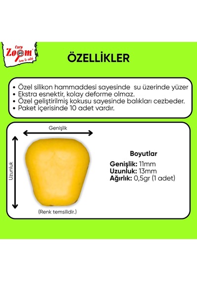 Yüzen Silikon Mısır Yem - Yüzen Sazan Mısırı - Midi - 10 Adet - Çilek Kokulu