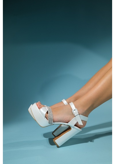 Luvishoes Slay Sedef Cilt Kadın Platform Topuklu Abiye Ayakkabı Sedef