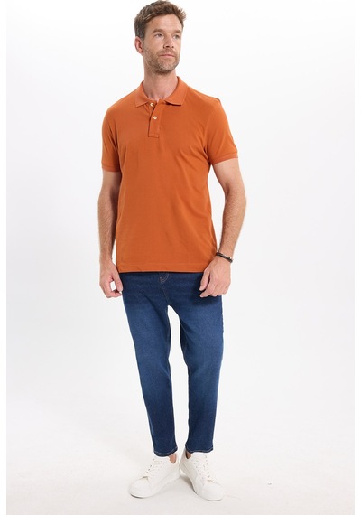Tudors Erkek Slim Fit Dar Kesim Premium Seri %100 Pamuk Yumuşak Dokulu Merserize Hardal Polo Yaka Tişört-50920 Kahverengi