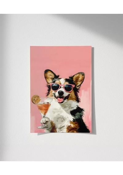 Çerçevesiz Poster Corgi'nin Pembe Gözlük Stili
