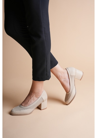 Analin Shoes Kadın Hakiki Deri Günlük Topuklu Ayakkabı Bej