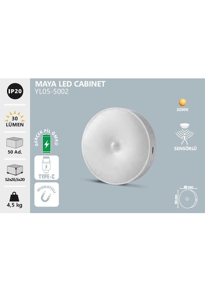 Noas: Maya Led Cabinet Işık, Gün Işığı Yl05-5002 Beyaz