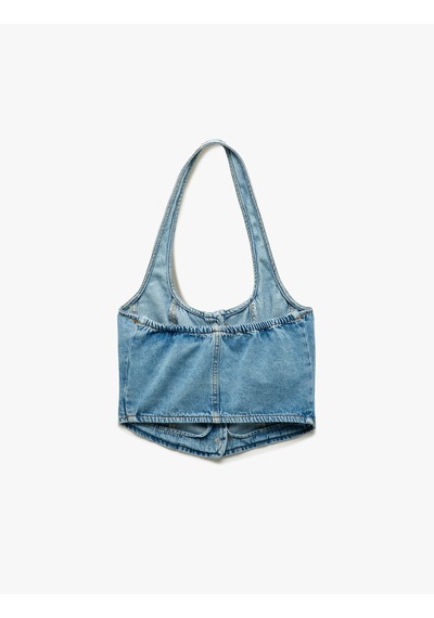 Koton Halter Yaka Düğmeli Dar Kesim Kolsuz Crop Denim Üst Açık İndigo 5sal30002md Açık Indigo Koton Halter Yaka Düğmeli Dar Kesim Kolsuz Crop Denim Üst Açık İndigo 5sal30002md Açık Indigo