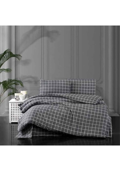 Ranforce Kumaşından Çift Kişilik Nevresim Seti 200x220 Antrasit Gri