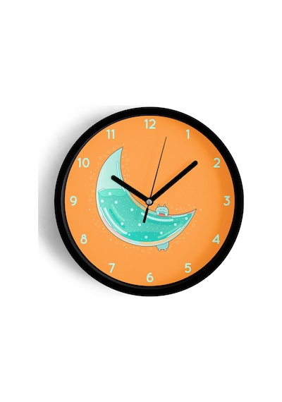 Soyut Ay Tasarımı Çocuk Odası Modern Duvar Saati - 25cm - Önü Camlı Siyah Kasa - Sessiz Mekanizma-jh0256 Siyah
